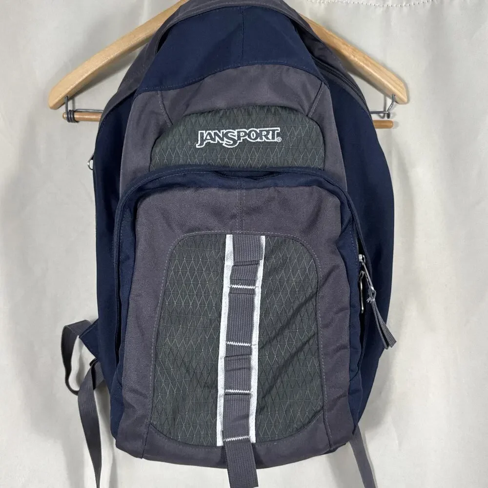 JanSport Backpack Navy Gray Multi Compartment School Travel Y2K Gorpcore Utility